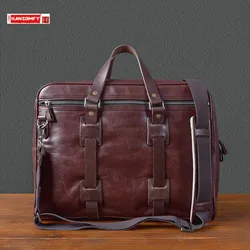 Vintage Cowhide Leather Men Handbags Big Briefcase Classic Laptop Bag Short Travel Bag Large Capacity Shoulder Messenger Bags