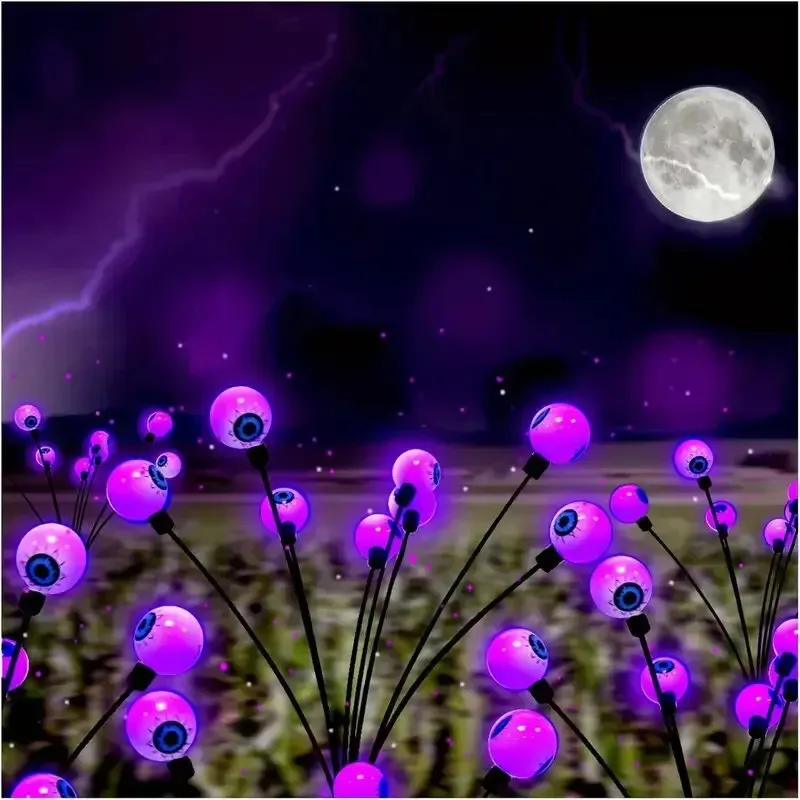 Luces solares de estaca para el suelo de Halloween, diseño de bola de ojo de 6 cabezas, luces de luciérnaga para exteriores, decoraciones navideñas para jardín y patio