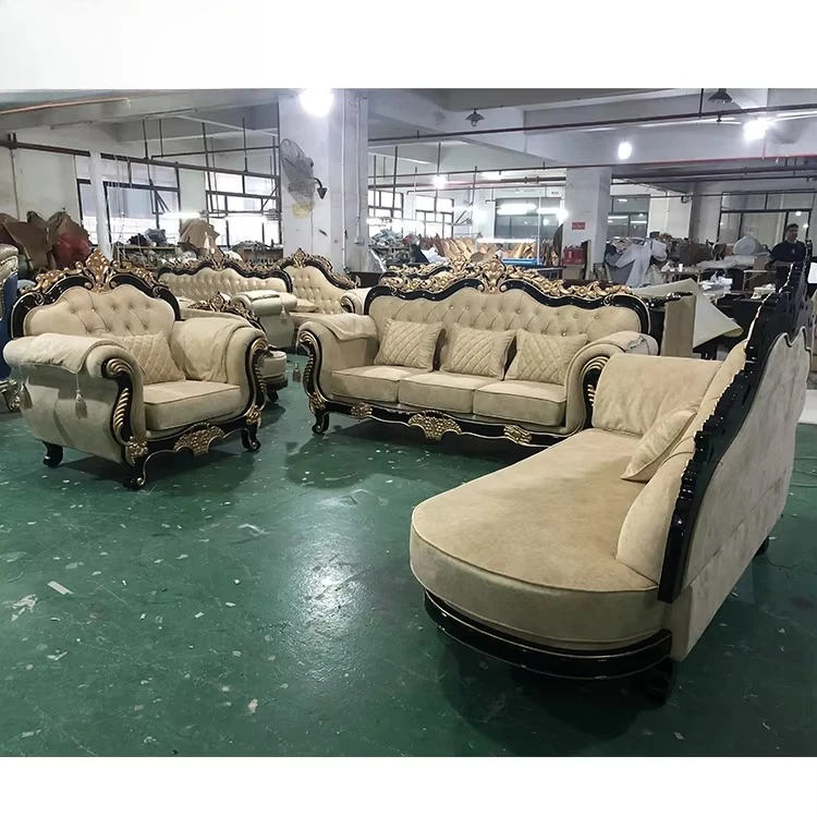 

European Classic Luxury Wooden Carved Sofa Set Wooden Carved Living Room Chesterfield Cheap Fabric Sofa Set