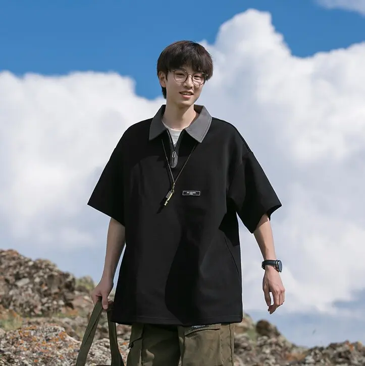 

Japanese Sle Men's ort Sve irt Trendy f Sve 320g Heavyweight T-irt American Retro Summer Faion Top