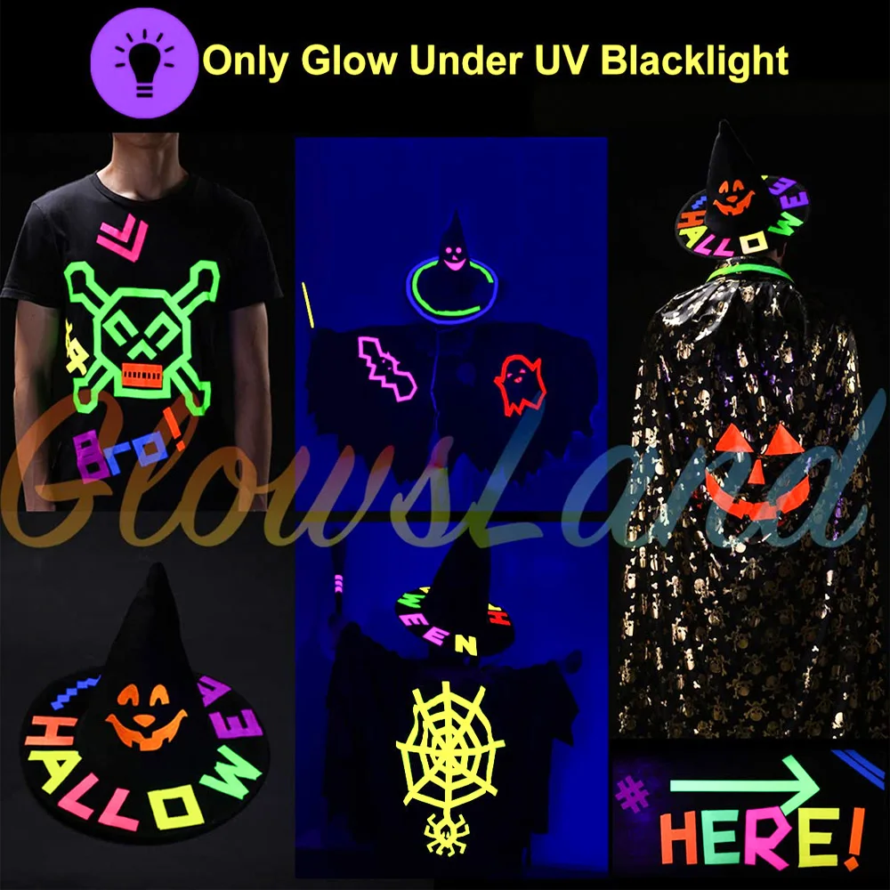 5pcs Sets UV Cotton Glow in The Dark Neon Gaffer Tape Self-Adhesive Fluorescent Floors Multicolored Easy Removed Wall Room Decor