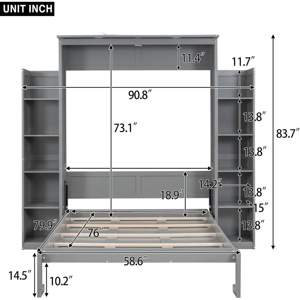 SOFTSEA Armadio letto completo Murphy Armadio letto a parete Struttura letto moderna con ripiani e luci a LED