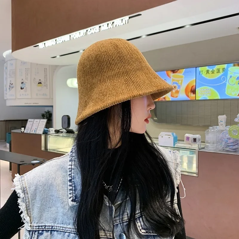 Knitted Fisherman Cap Autumn Winter Women Thicken Warm Cotton Panama Caps Casual Solid Color Foldable Bucket Hats Fashion Gifts