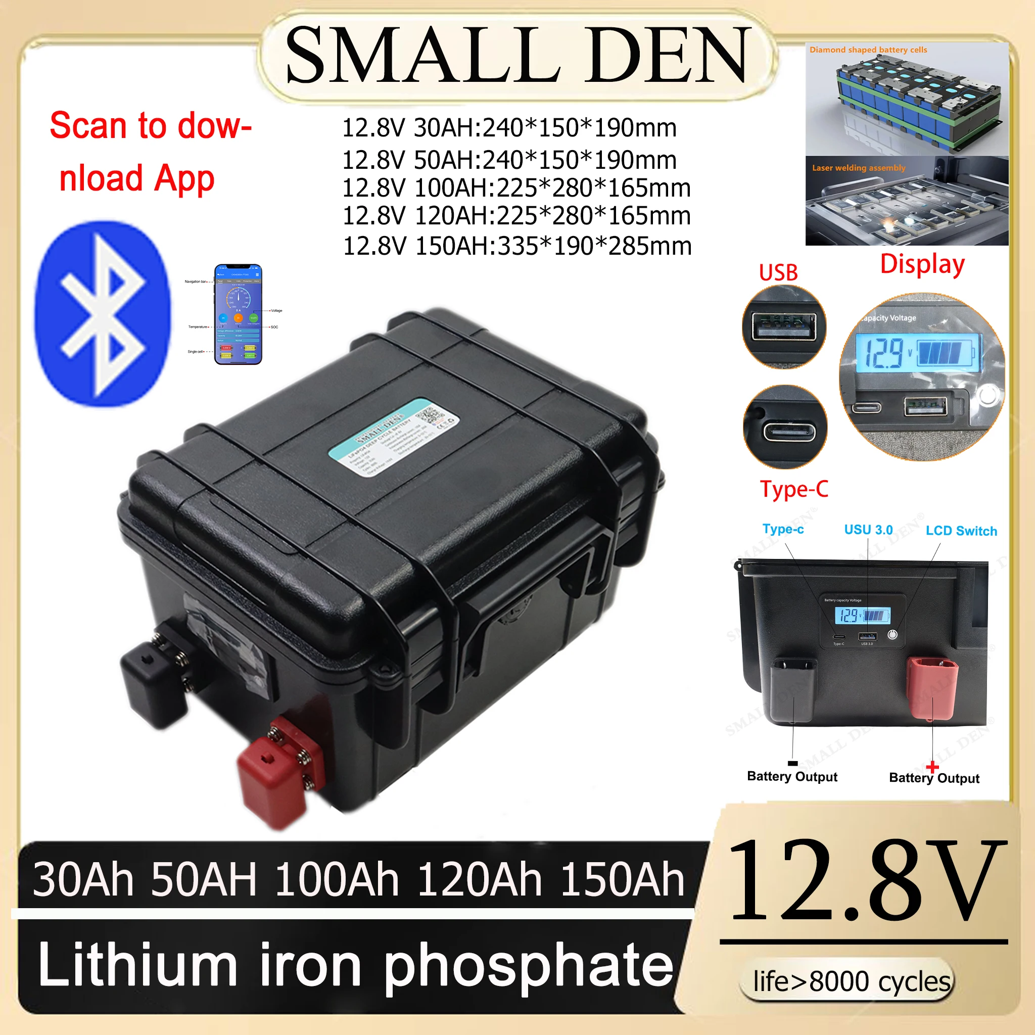 12V/12.8V 30Ah 50Ah…