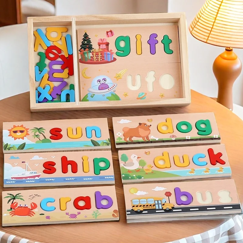 Montessori Early Education Toys for Kids English Enlightenment Word Building Puzzle Educational Cognitive Learning  Box 3+Y