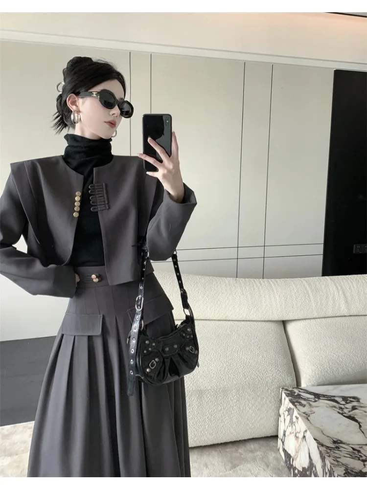 Insozkdg French Elegance Goddess Luxury Slimming Blazer + Design High Waist Long Skirt Set Office Lady Clothes Suit Fashionable