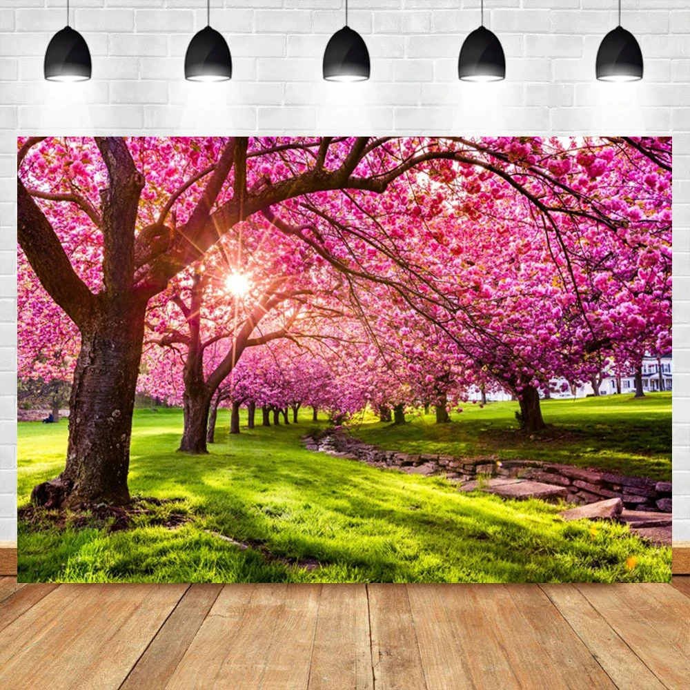 Laeacco Spring Forest Flowers Blossom Tree Art Grassland Natural Landscape Photo Backdrops Backgrounds Baby Portrait Photophone