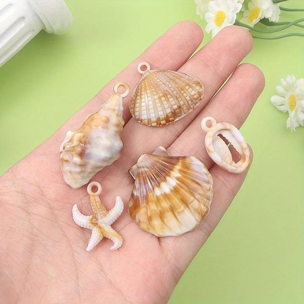 3/12/24 قطعة المعلقات على شكل محارة نجم البحر البني الأبيض ، أساور يدوية ، أقراط القلائد ، ديكور عيد الميلاد وعيد الحب