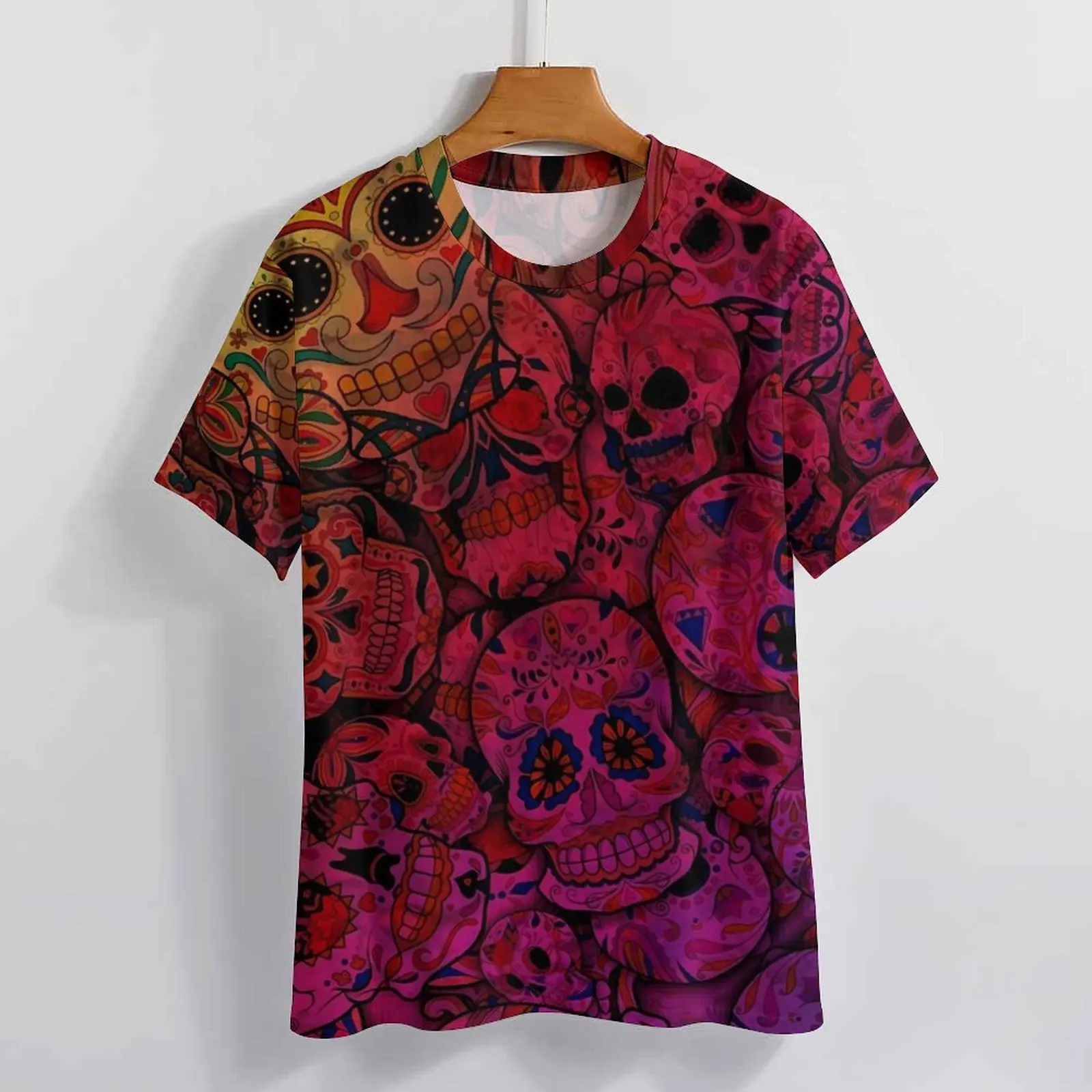 Camisetas de calavera de azúcar arcoíris de gran tamaño, camiseta sencilla con estampado abstracto, camiseta bonita de manga corta para mujer, camisetas con diseño de playa