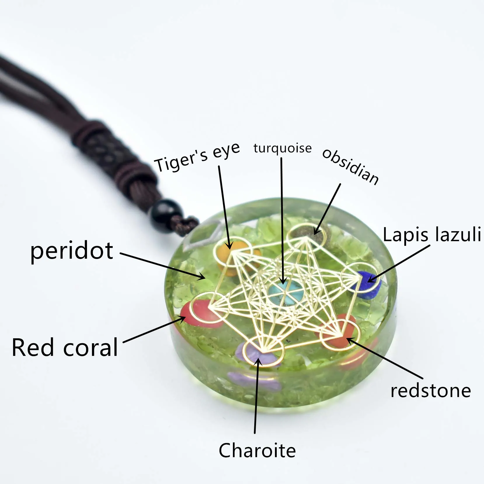 7 Chakra Orgonite Natural Olivine Chips Stone Pendant Metatron Cube Healing Crystal Meditation Divine Protection Amulet Nacklace