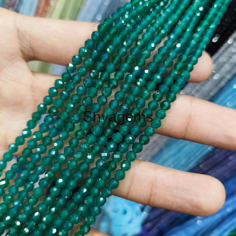 , Faceted Round Beads, Emerald Beaded Necklace, Green
