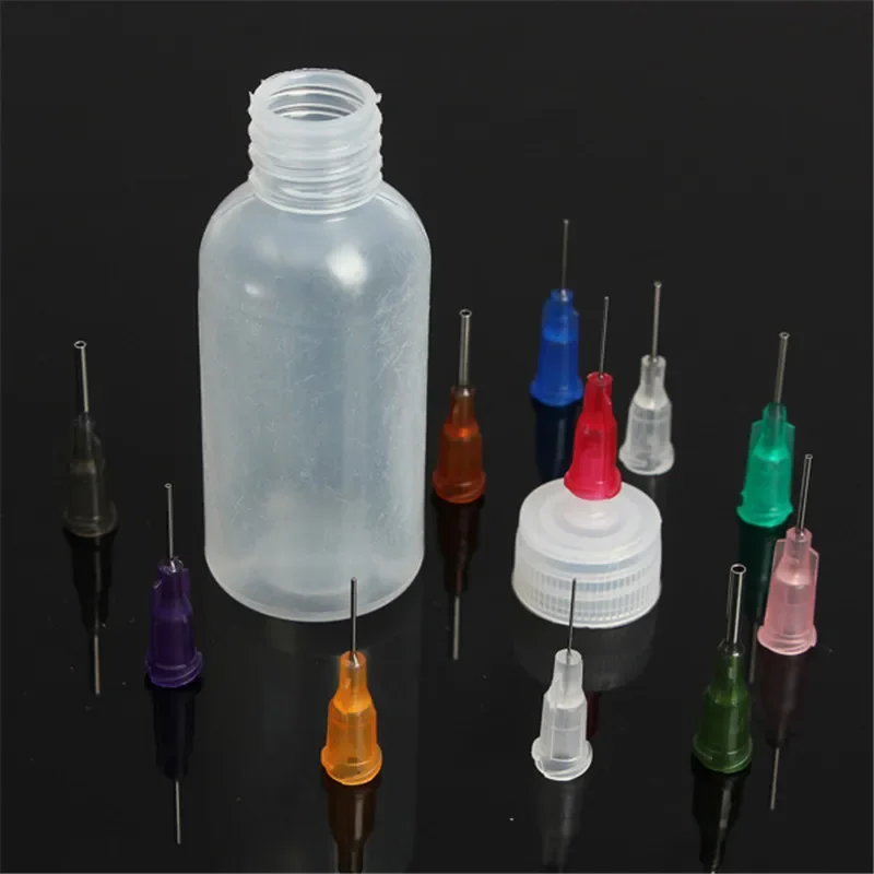 Bouteille de colle transparente de 30ml/50ml, distributeur d'aiguilles en polyéthylène, bouteille de distribution pour pâte de Flux de soudure de colophane avec 11 aiguilles