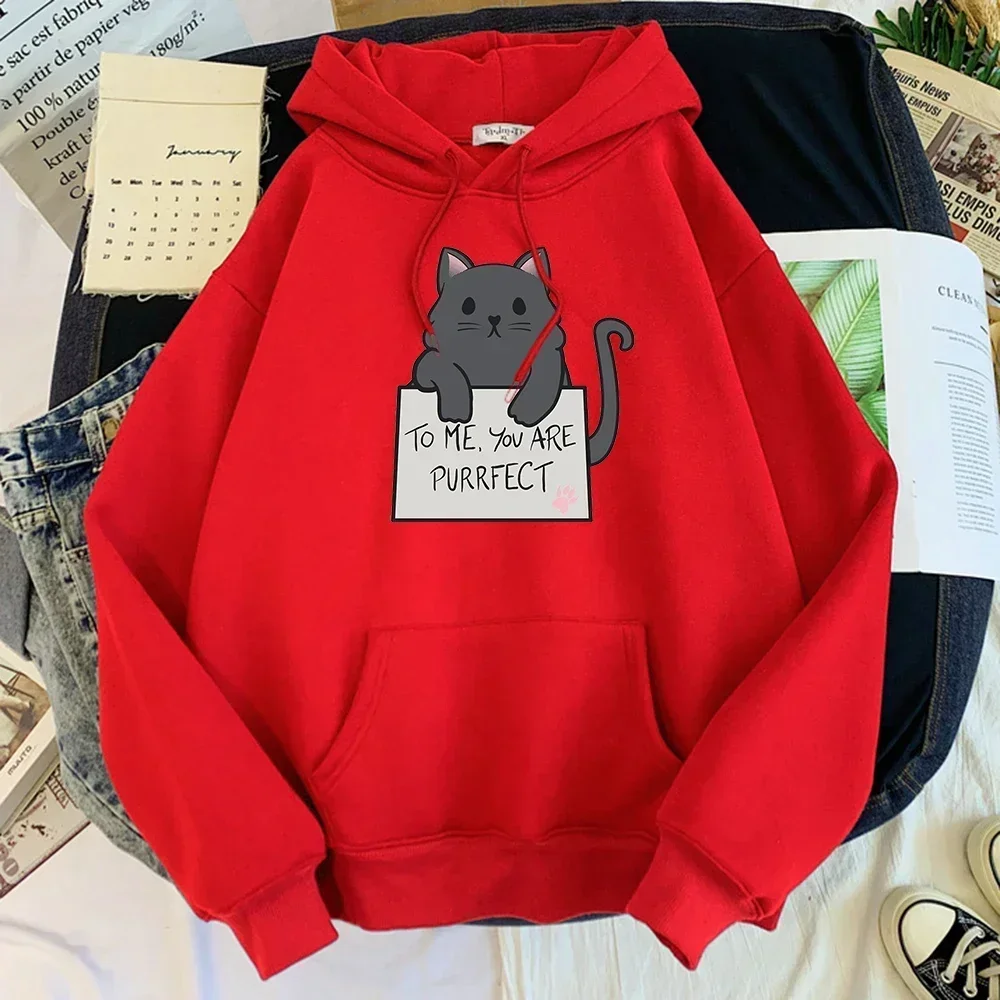

Cat To Me You Are Purrfect Pattern Letter Printed Hoodie Women Kawaii Oversize O-neck Sweatshirt Cosy Loose Female Cute Tracksui