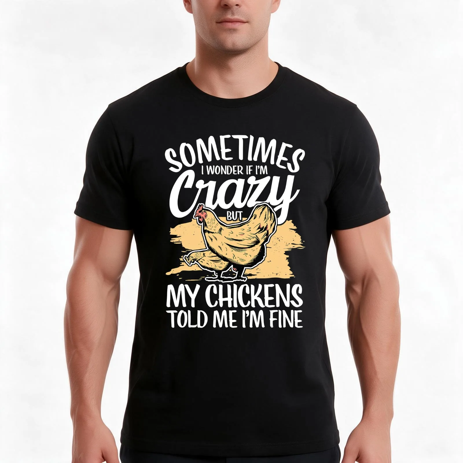 Chicken Farmer Crazy Chicken Lady - Chickens T-Shirt, Summer Casual Cotton Tee, Oversized Streetwear Tops, Vintage Graphic Print