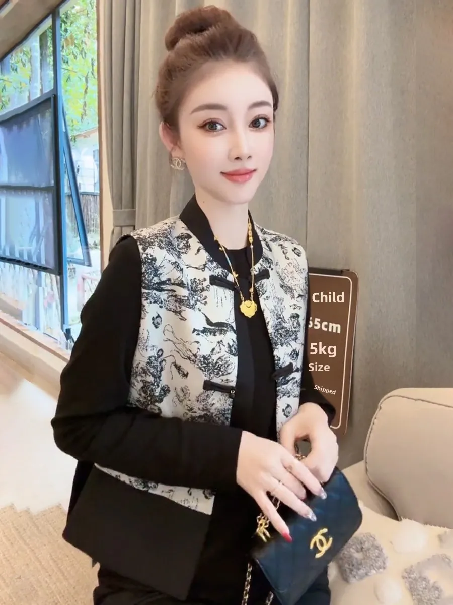 Nieuwe Chinese Sle Damesvest Lente Herfst 2025, Bovenkleding Svel Tank Top Knopdetail ort Lengte Matige Warmte