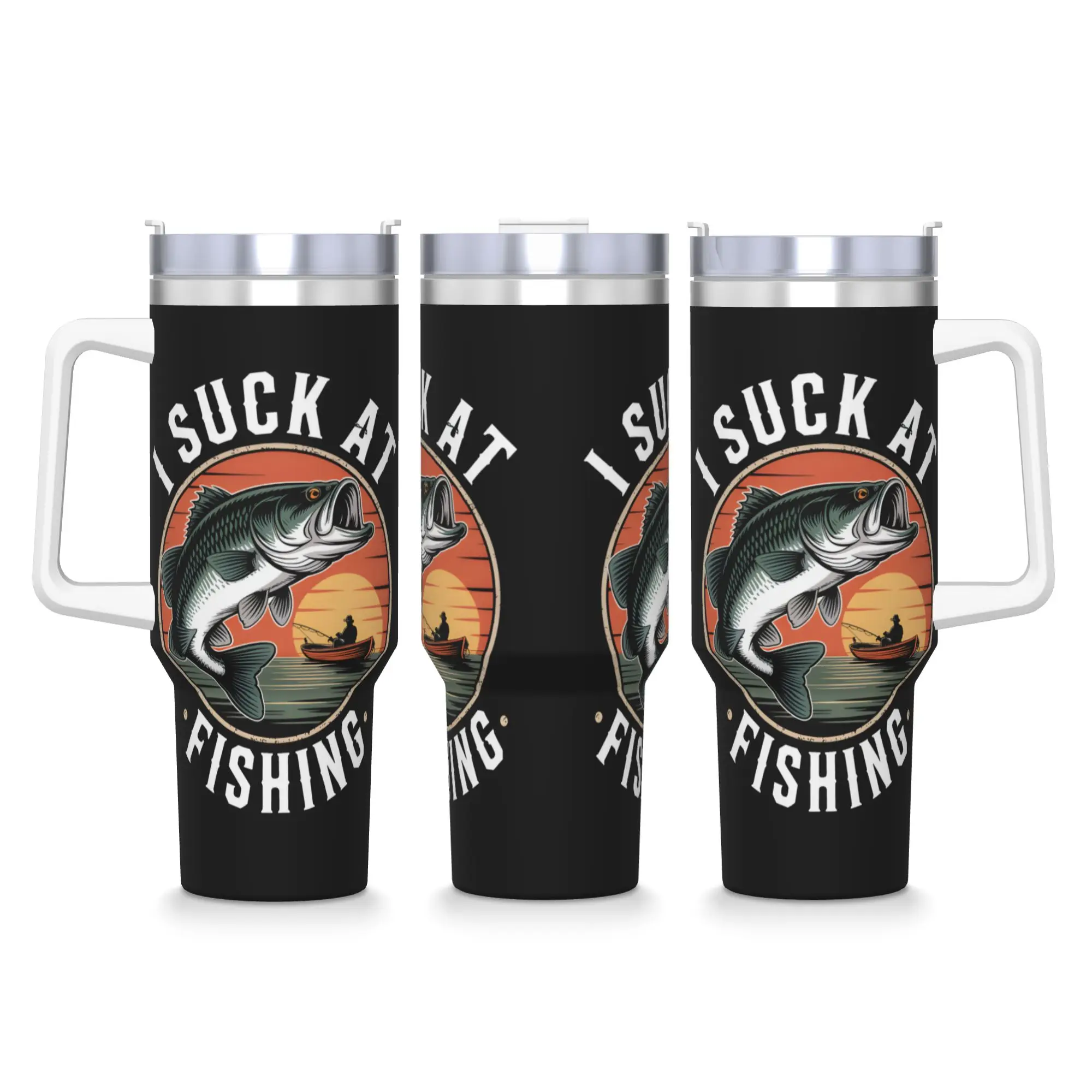 Fishing Kayak  Stainless Steel Tumbler I Suck At Fishing Thermal Cups With Straws and Lid Large Car Mugs Cold Drink Water Bottle