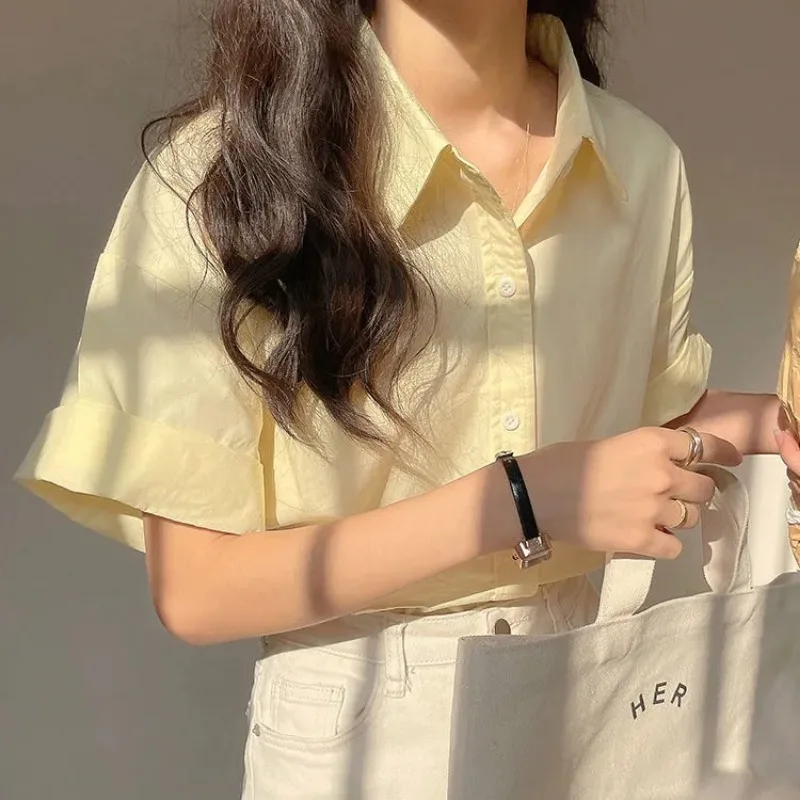 Casual Lapel Short Sleeve Shirt Women Summer Versatile Inner Outer Wear Blouse