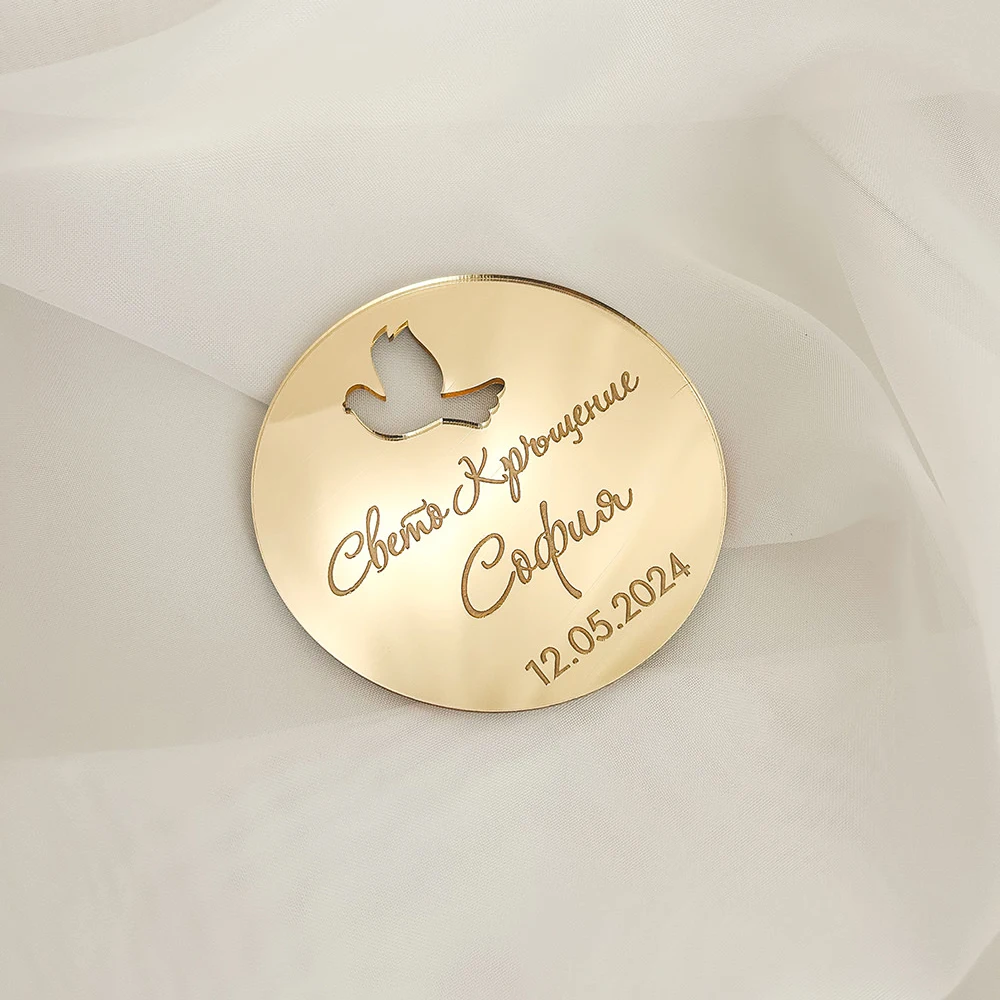 Etiquetas de nombre de bautismo de paloma personalizadas, espejo personalizado, acrílico, bautizo, Baby Shower, recuerdo de fiesta, decoración Mi Bautizo, 10/30/50 Uds.