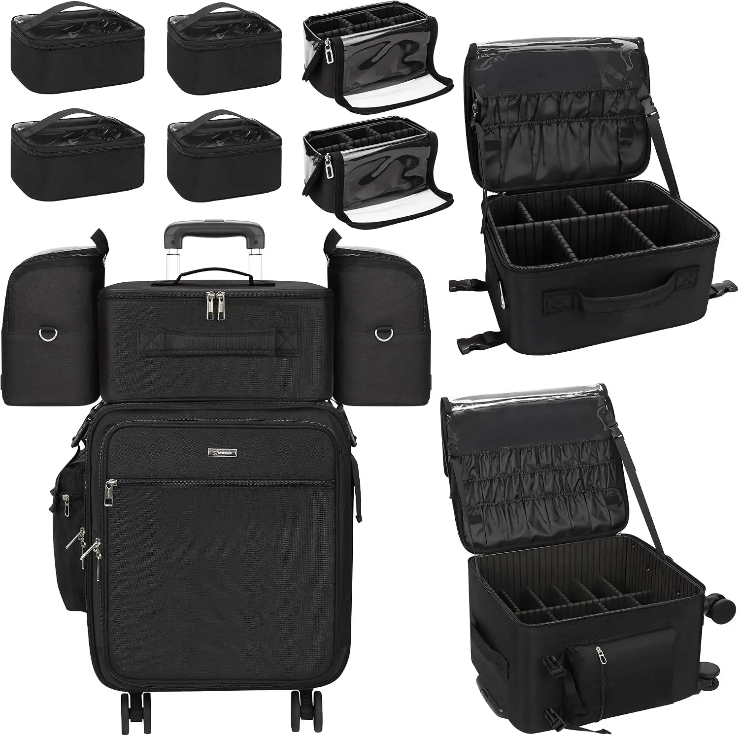 Rolling Makeup Case Professional  Train Case, Rolling Kit Bag Makeup Artist Travel Bag with Wheels, 4-in-1 Portable