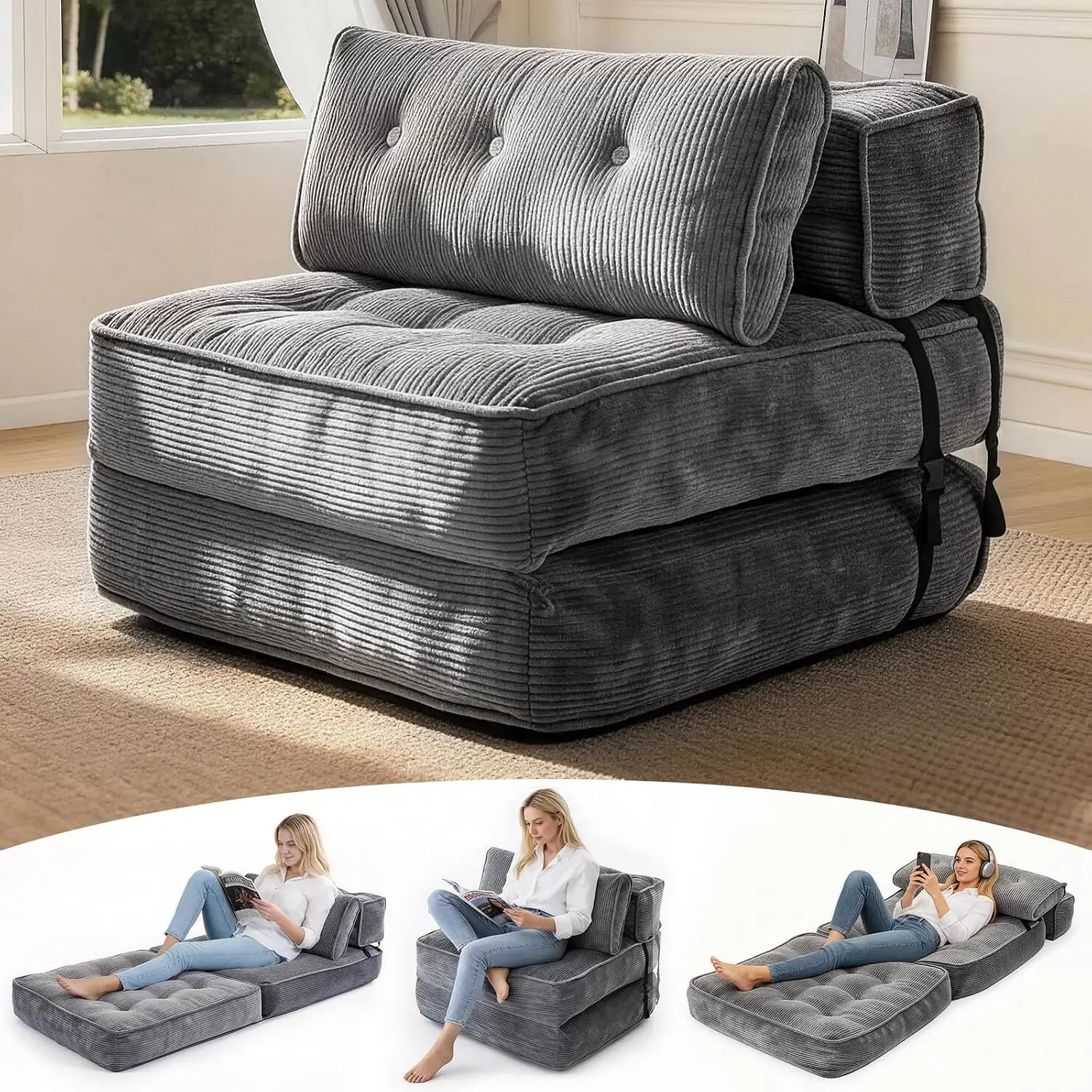 Folding Sofa Bed, Convertible Sleeper Chair With Back Support & Pillow, Fold Out Chair Bed For Small , Customized