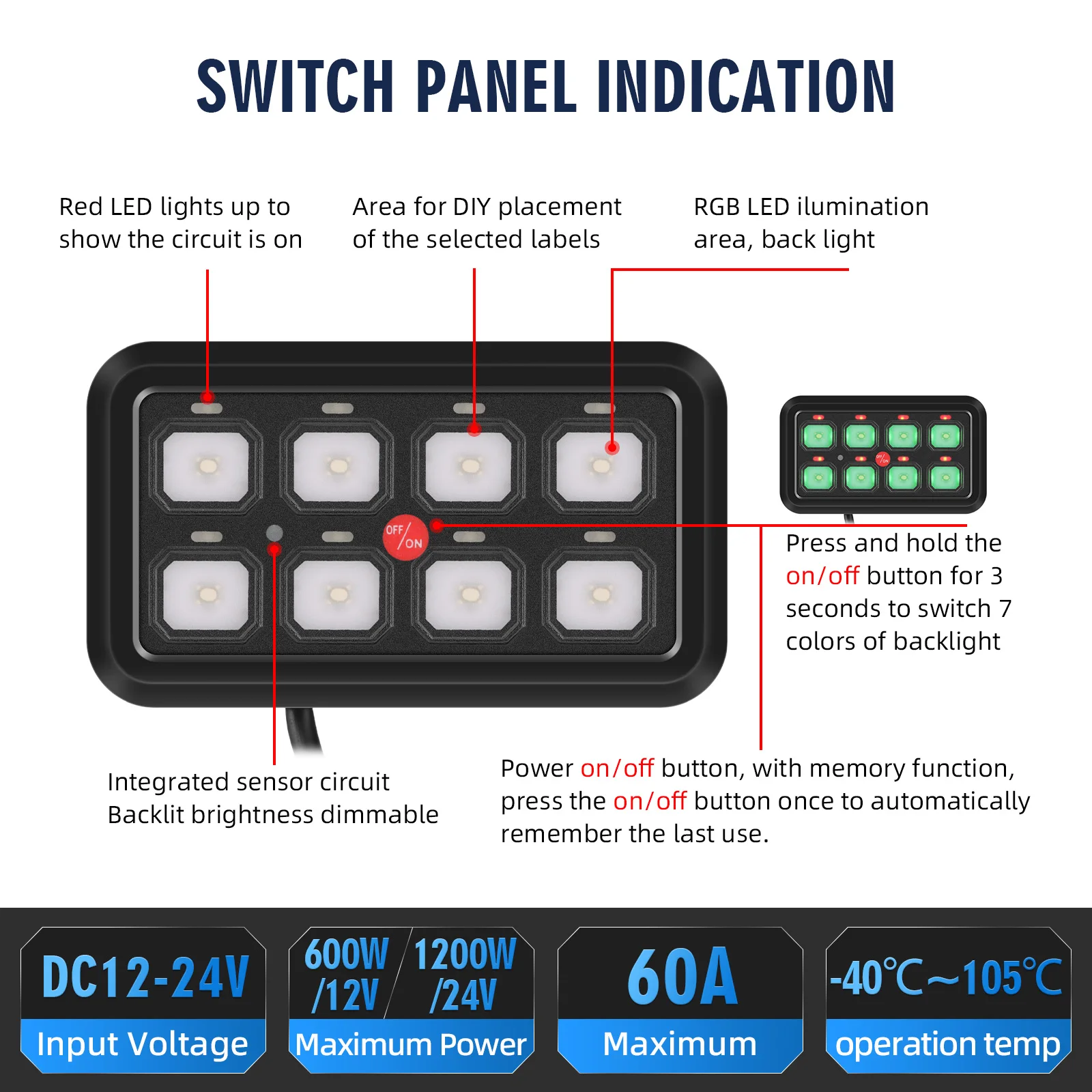 12V-24V LED Switch Panel 6/8 Gangs On-Off Control Relays System Box Automatic Toggle Touch Control Panel for JEEP UTV RV CARAVAN