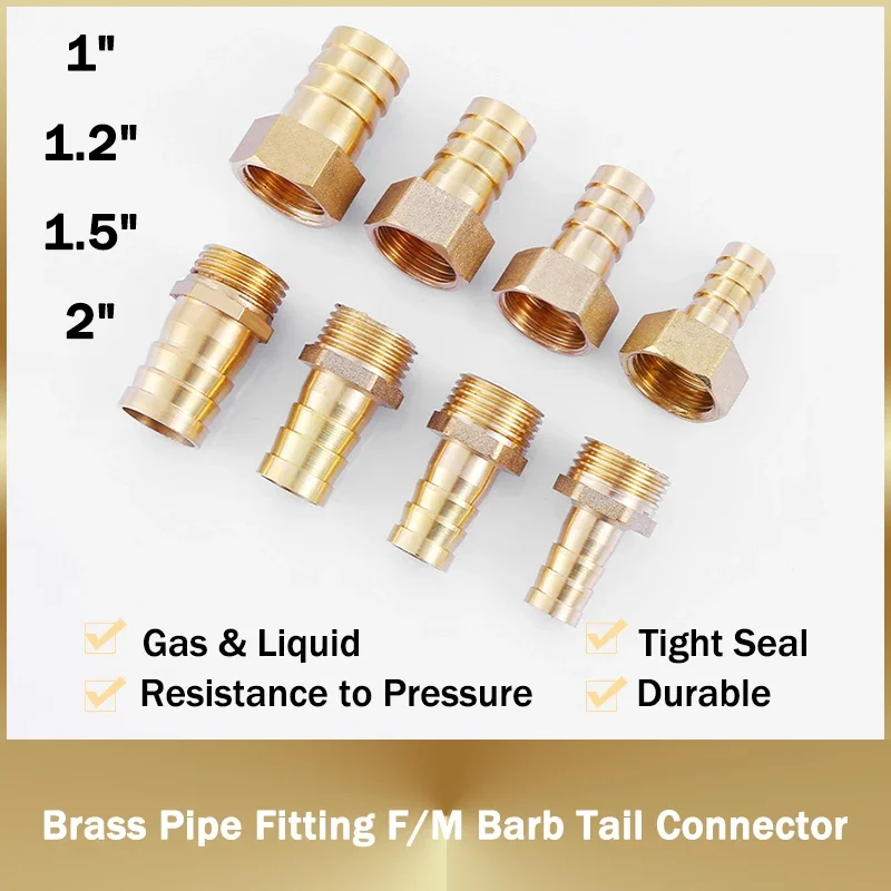 1Pcs Brass Pipe Fitting 16/19/25/32/38/50mm Hose Barb Tail 1