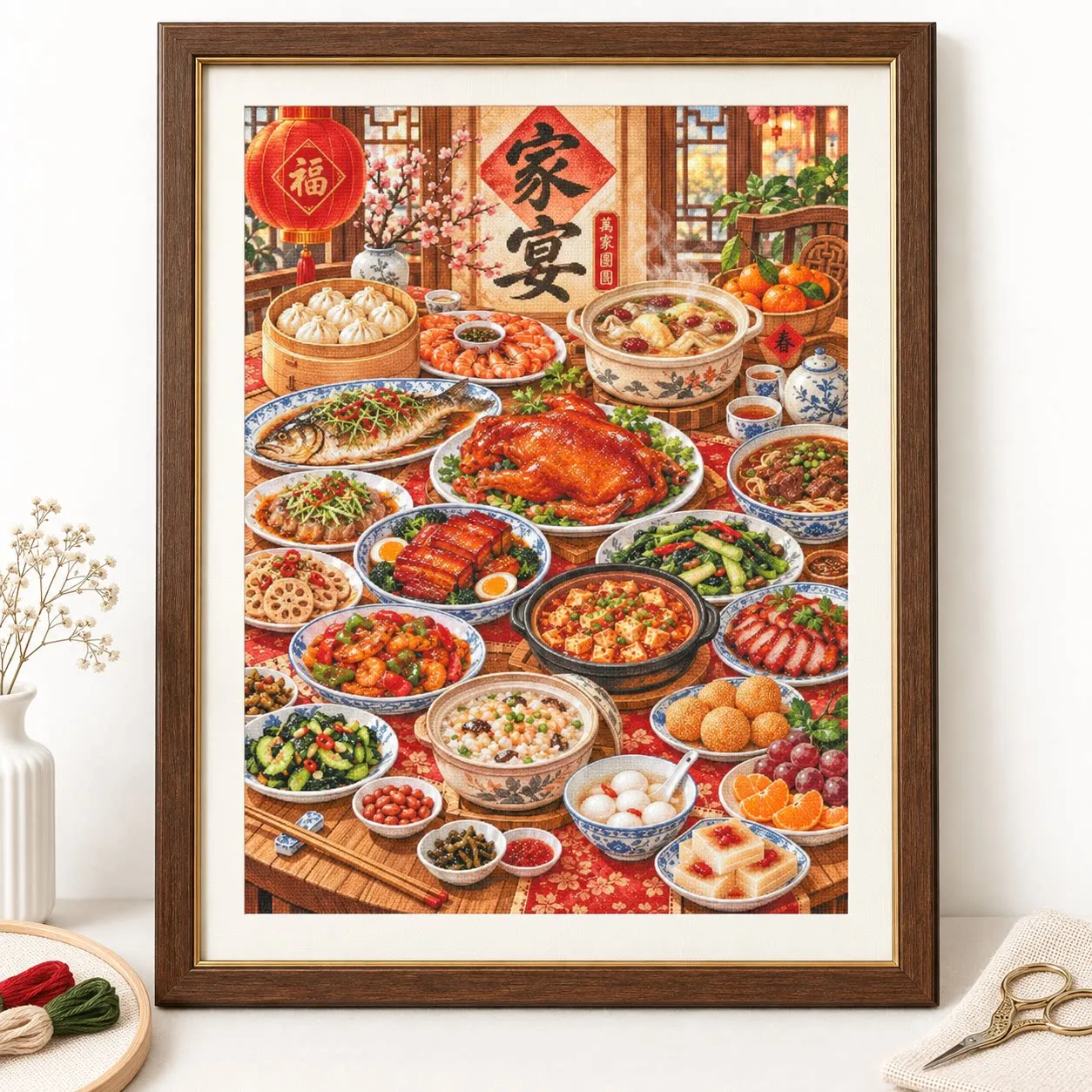 [ZZ9290-Family Banquet Reunion]14CT 11CT 16CT Stamped Cross Stitch Kit DIY Embroidery Needlework Set with Printed Canvas Cotton