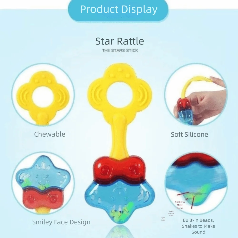 Non-Toxic Baby Rattle Hand Grip Rod Chewable Musical Instrument Toys Colorful Educational Hand Bell Toys Ability Training