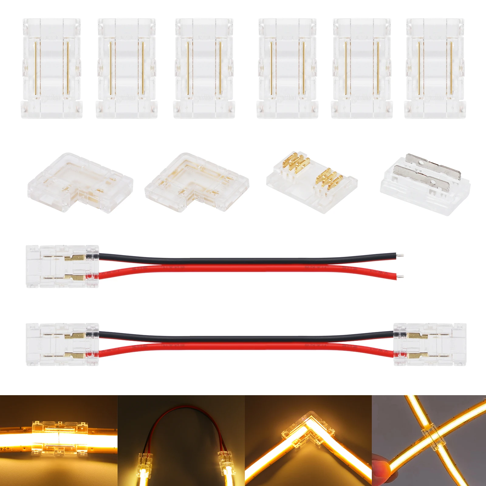 2 Pin Solderless LED Connectors For 8mm 10mm 5050 2835 SMD COB Strip to Strip Power Wire Jumper Connector Terminal I L-Shape