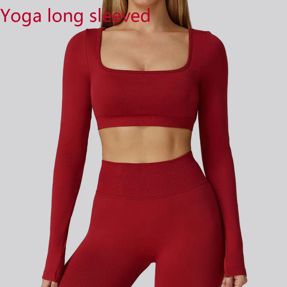 

Women's Sexy Backless Seamless Long Sleeve Yoga Shirts Sport T-shirt Fitness Clothes Women Fast Dry Crop Top Padded Push Up Gym