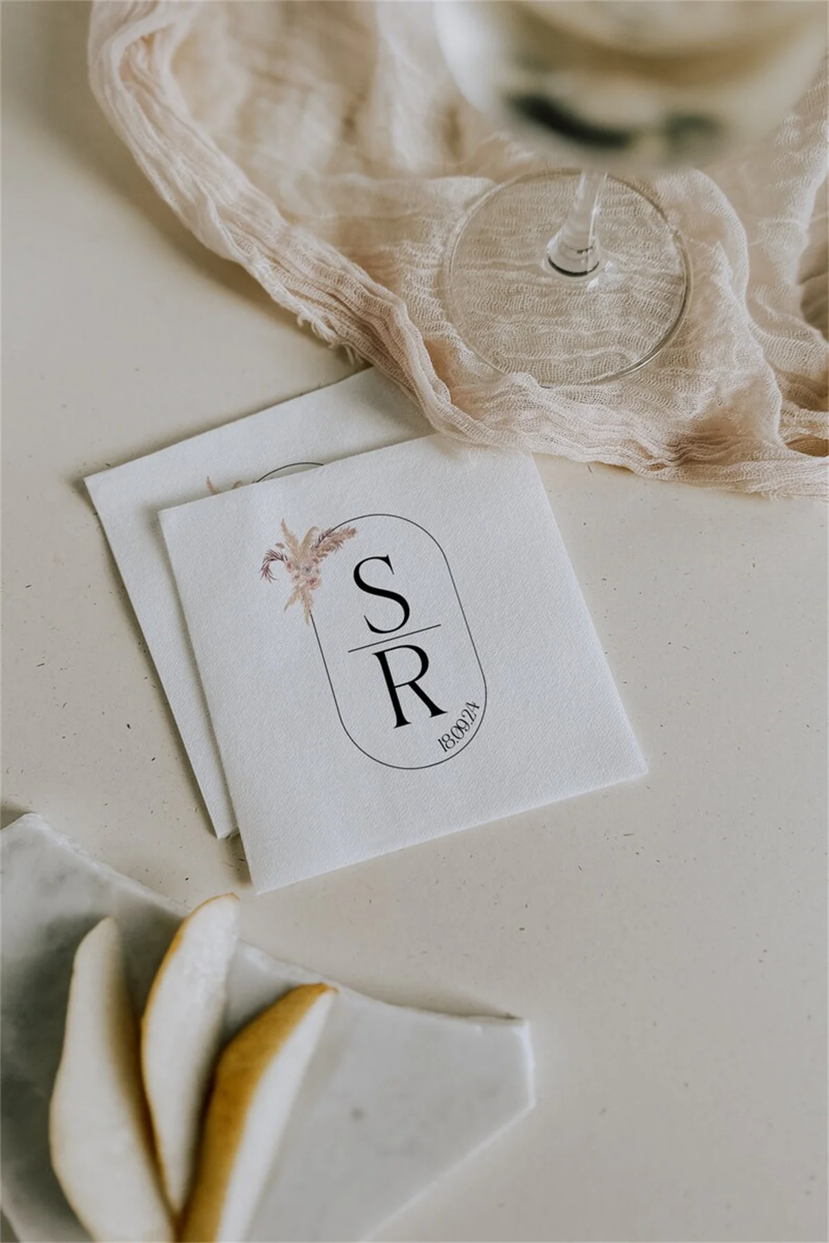 50 PCS Modern Boho Printed Napkins for Wedding | Custom Monogram Cocktail Napkin for Wedding Bar Reception | Boho Wedding Table