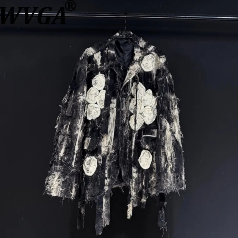 

WVGA весна осень новый мужской прилив Highstreet винтажный потертый модный костюм пальто нишевые шикарные повседневные пиджаки с принтом тай-дай Ins Y2K W12973