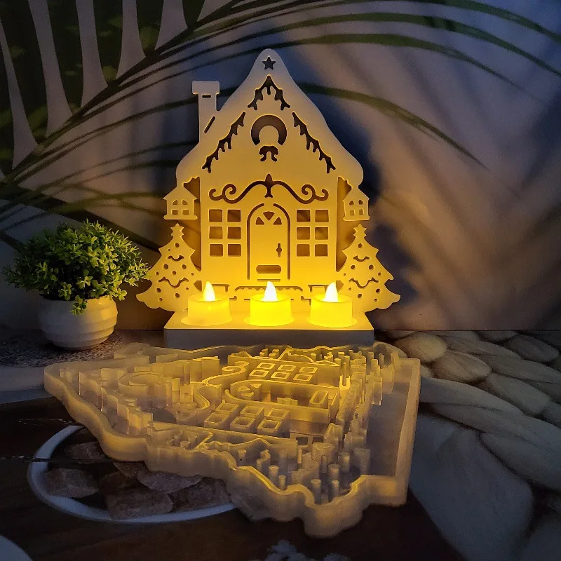2026 Christmas Tree House Silicone Mold DIY Gypsum Casting Mould Xmas Plugin Decoration Handcraft Supplies