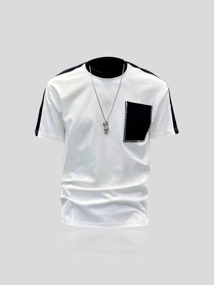 Men's Loose Fit Short Sleeve T-Shirt Breathable Splice Design Cotton Fashion Sun Protection  Summer Original Luxury Shirt