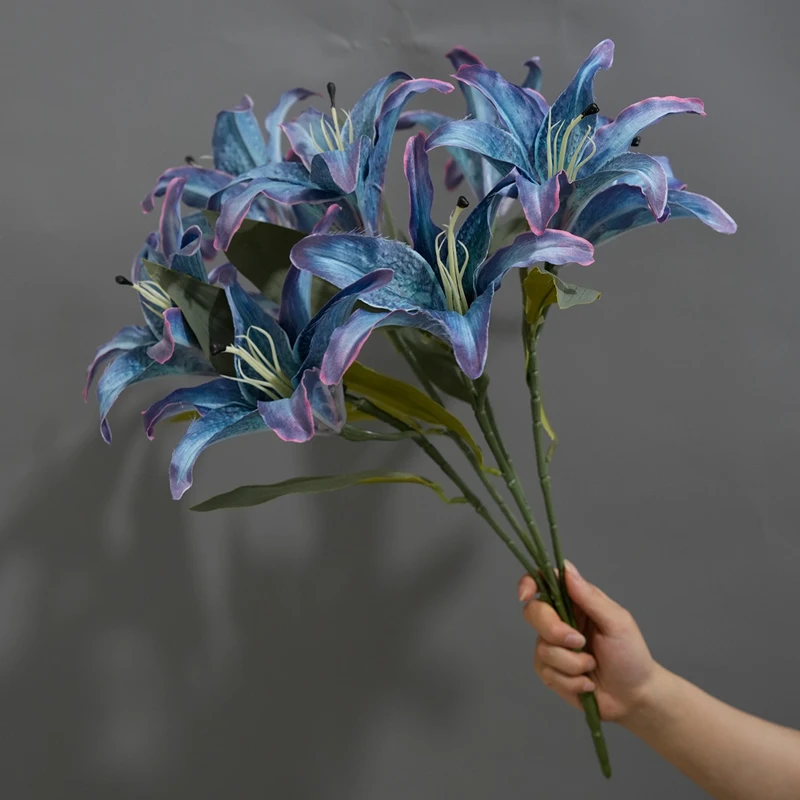 1 Stück Retro Ölgemälde-Stil 9-köpfige Lilie Simulationsblume Hochwertige Luxus-Kunstblume Wohnzimmer Esstisch Dekoration – Detail 4