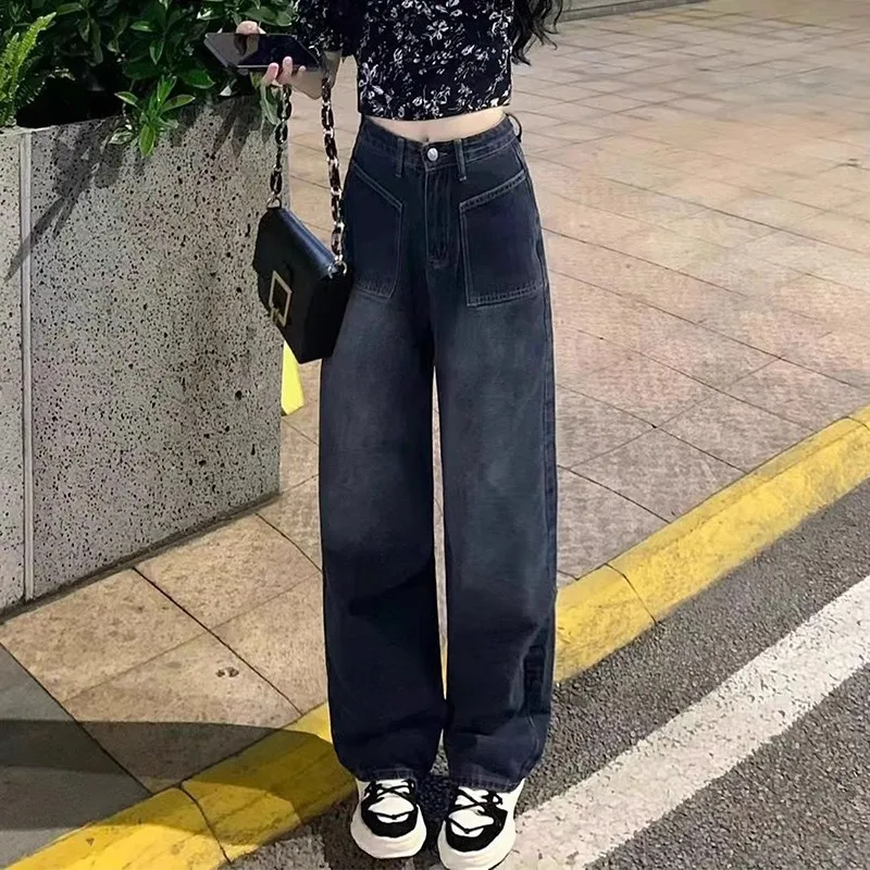High Waist Wide Leg Jeans for Pear Shaped Women plus Size Comfortable Loose Slimming Straight Cut Denim Pants Autumn Season