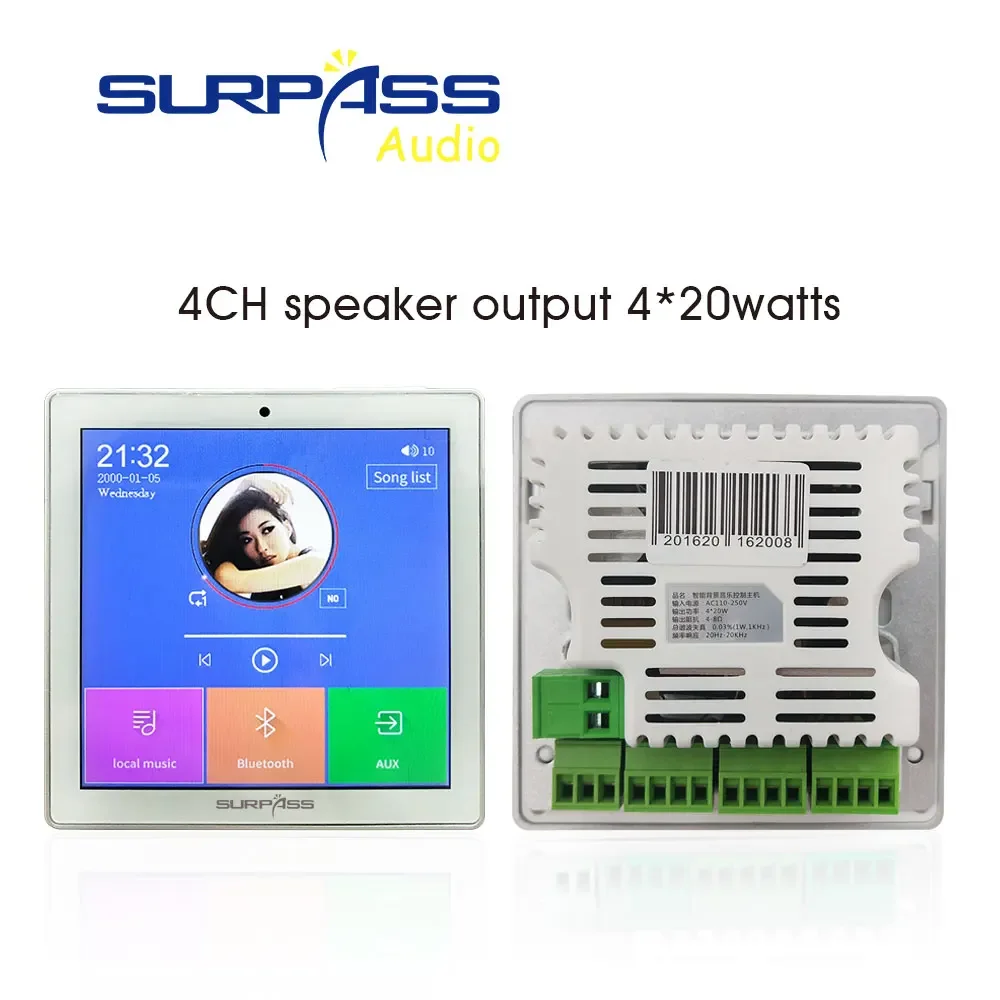 Smart Home Audio Touch Panel Music Amplifier Keypads Flush-Mounted Radio HIFI In Wall Amplifier 4CH Speaker Output Ceiling Amps