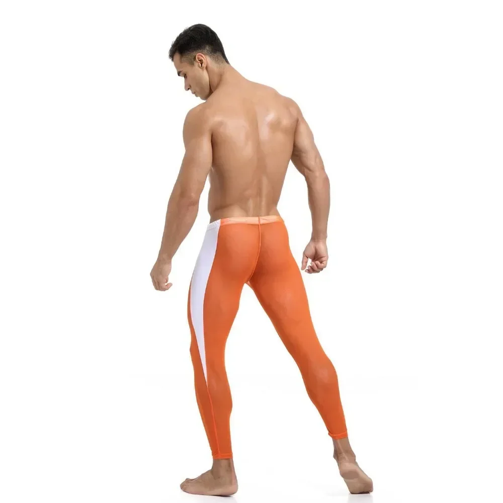 Bragas deportivas transparentes de malla para hombre, ropa interior Sexy, moldeador de cuerpo, Media larga, pantalones ajustados transpirables para