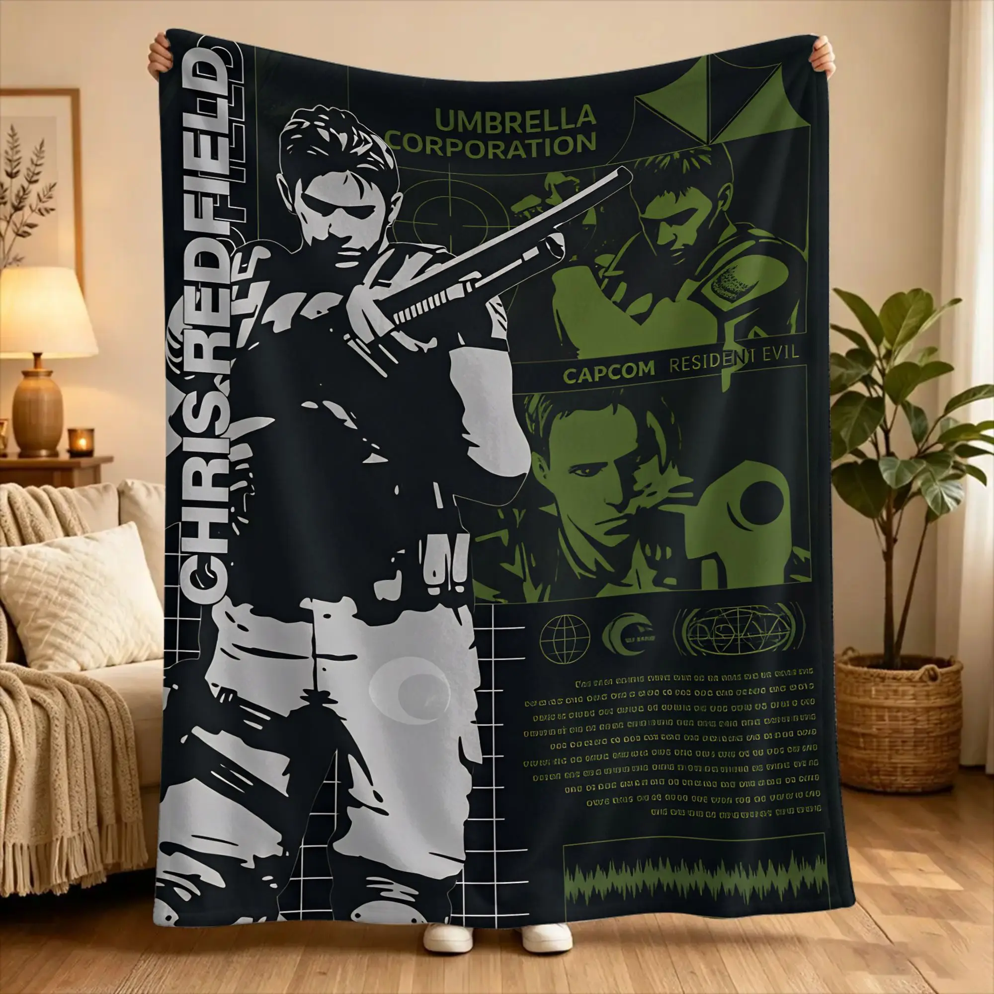Chris Redfield Resident Evil Flannel Blanket  Soft Throw Blanket for Home Decor Airplane Travel Print Bedspread Sofa Bed Cover