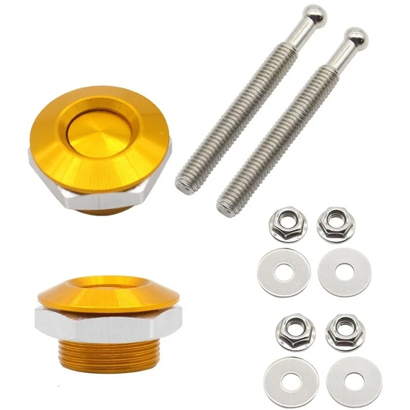 Super Sale 2 PCS Push Button Quick Release Hood Bonnet Pins Lock Clip Car Bumper Latch Kit Gold