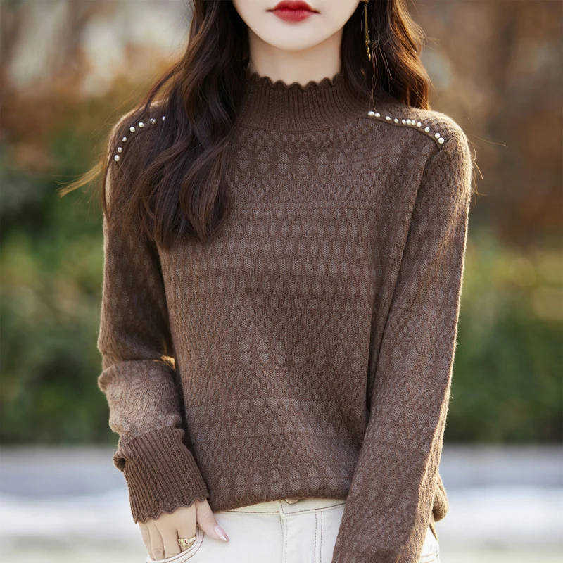 

2024 New Spring and Autumn Cashmere sweater Long Sleeve Women Mock Neck Knitted Sweater Pullover Cashmere sweater Women