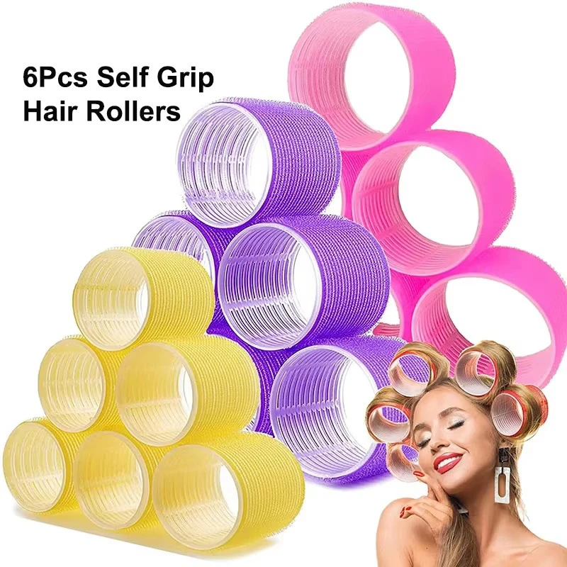 6pcs Self Grip Hair Rollers No Heat Hair Curlers Heatless Curls Hair Bangs Volume Self-adhesive Hook & Loop Styling Tools