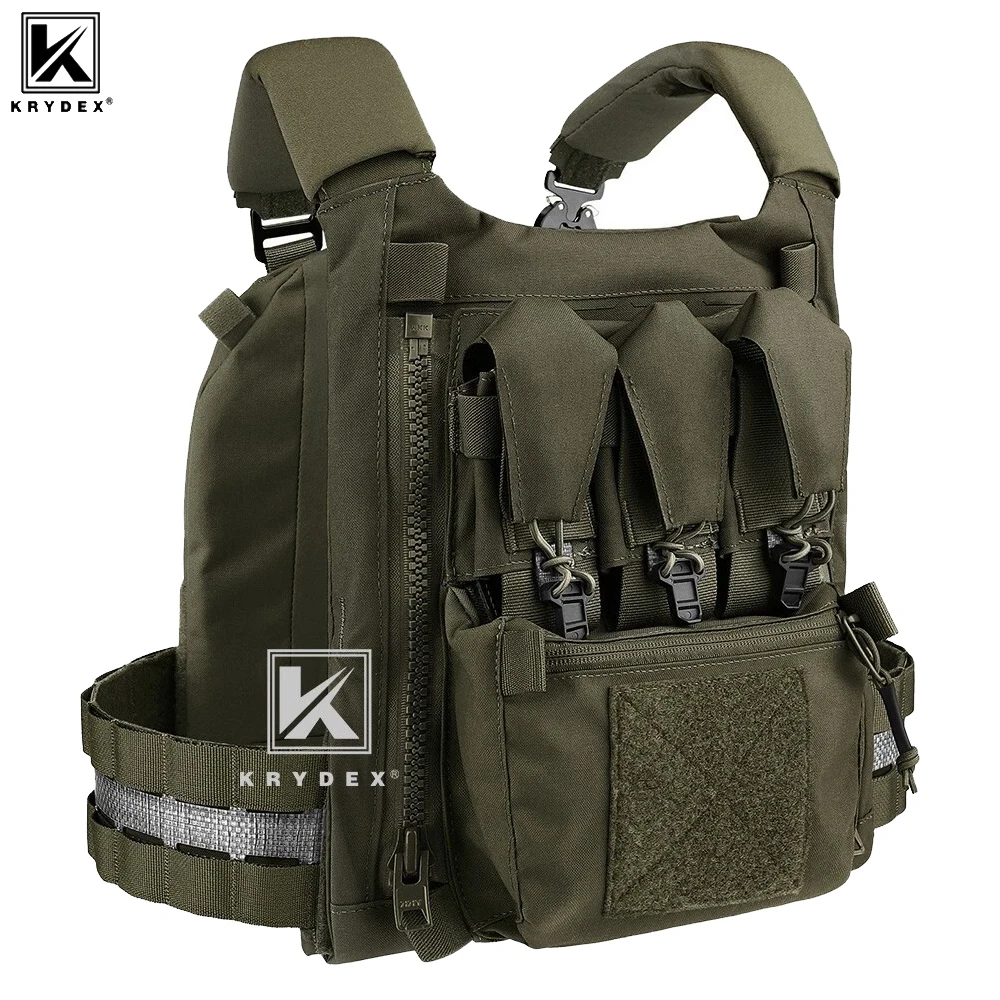 KRYDEX Tactical Vest FCPC V5 Plate Carrier with Tegris Cummerbund, KTAR Front Flap Triple Mag Pouch And Banger Bag Backpack