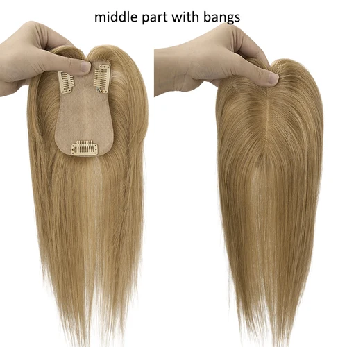 Imagen 2 del producto Pelucas de cabello humano peluquín de 7x11cm para mujer, Base de seda recta, Topper para mujer, sistema de cabello humano Natural Real brasileño, Clip en peluca