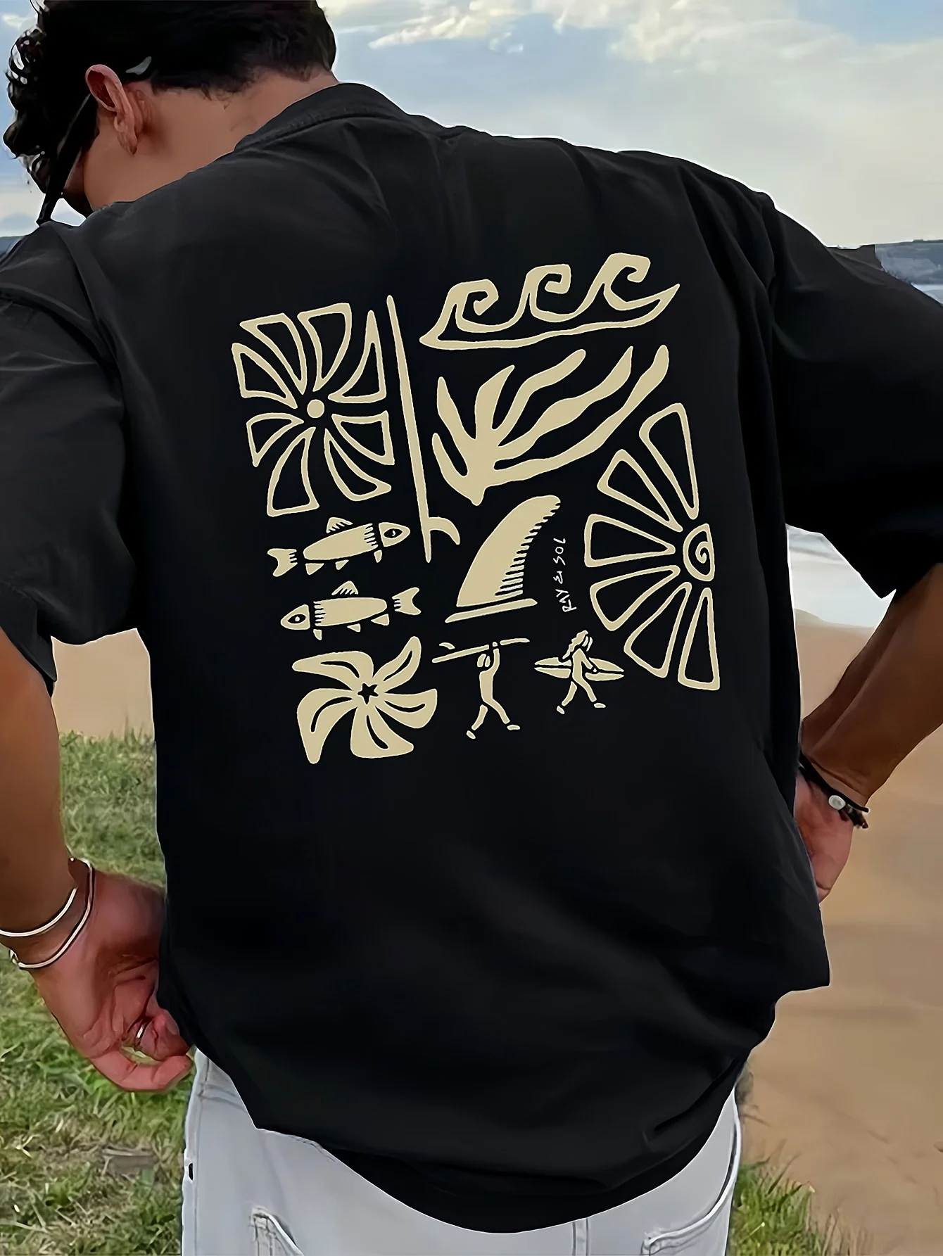T-shirt unisexe à imprimé surf polynésien vintage – Tee-shirt en coton rétro style streetwear hawaïen pour hommes et femmes, vêtements de mode d'été