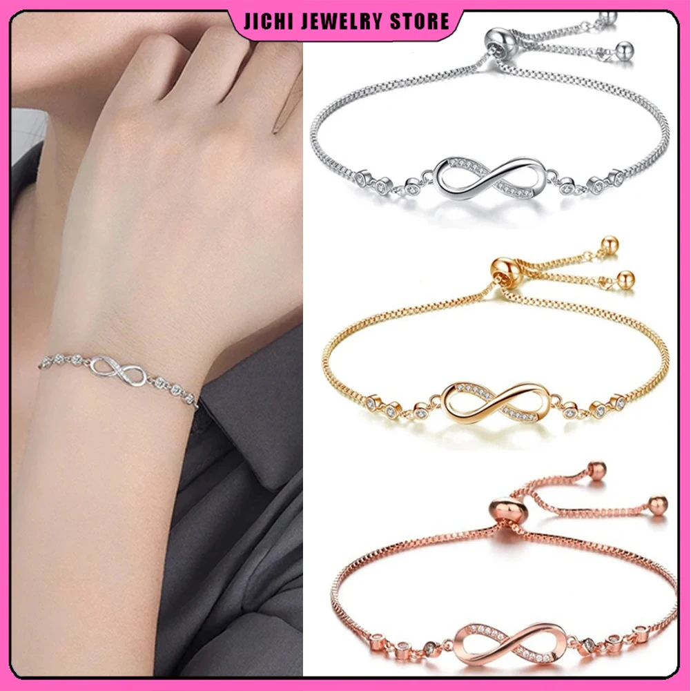 

Charm Rhinestone Infinity 8 Number Pendant Bracelets for Women Fashion Jewelry Accessories New Years Gift