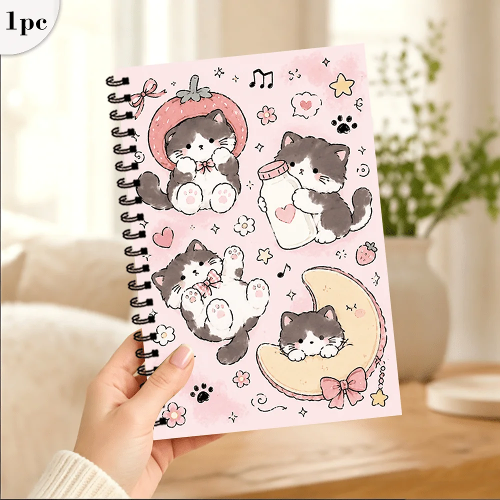 Strawberry Cat themed Notebook 1pc, Blank Lined Pages, Ideal Gift for Note-Taking, Inspiring for Everyone, Perfect for Students