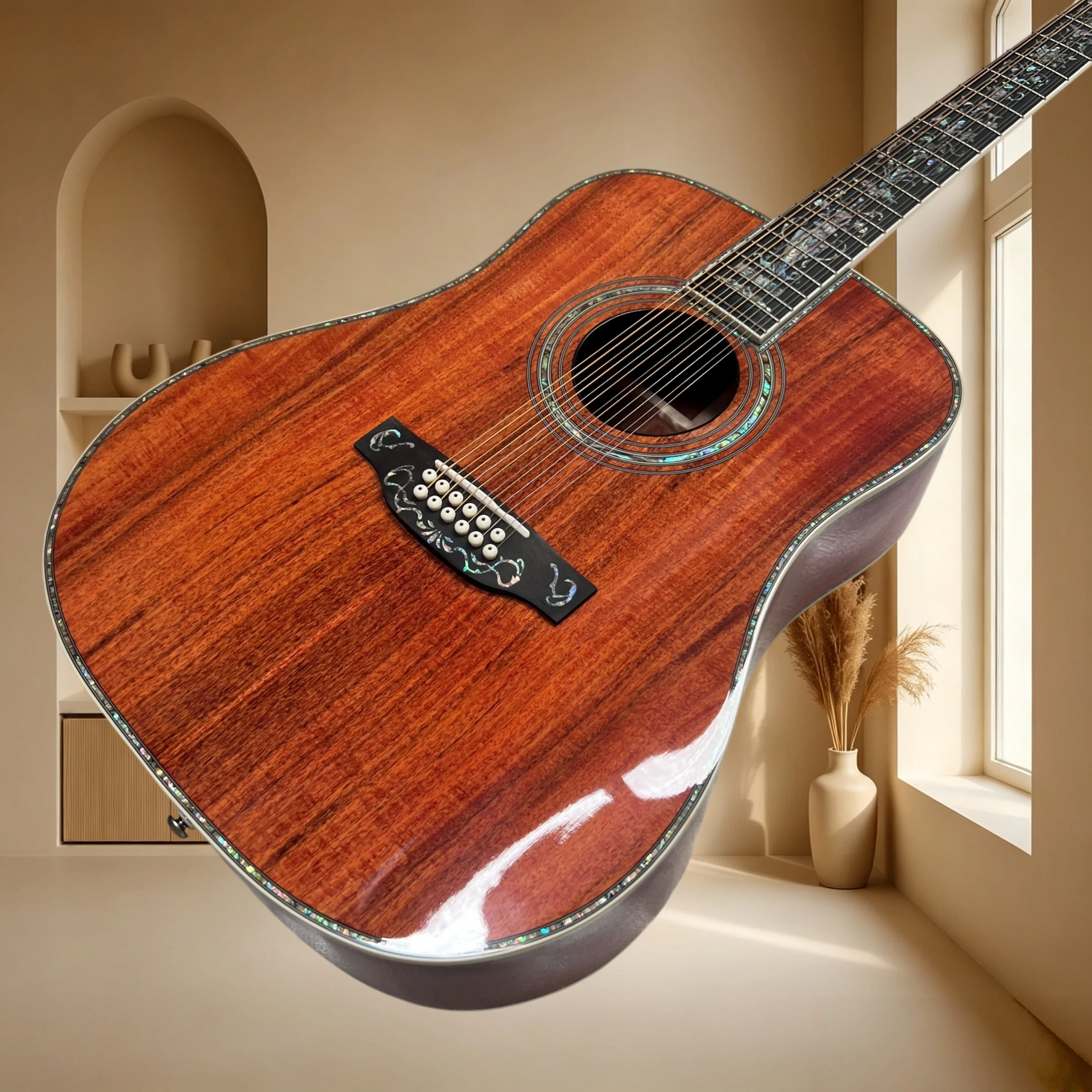 D45 Dreadnought 12 String All Solid Acoustic Guitar Koa Top Shell Inlay Professional Ensemble Folk Guitar Free Shipping