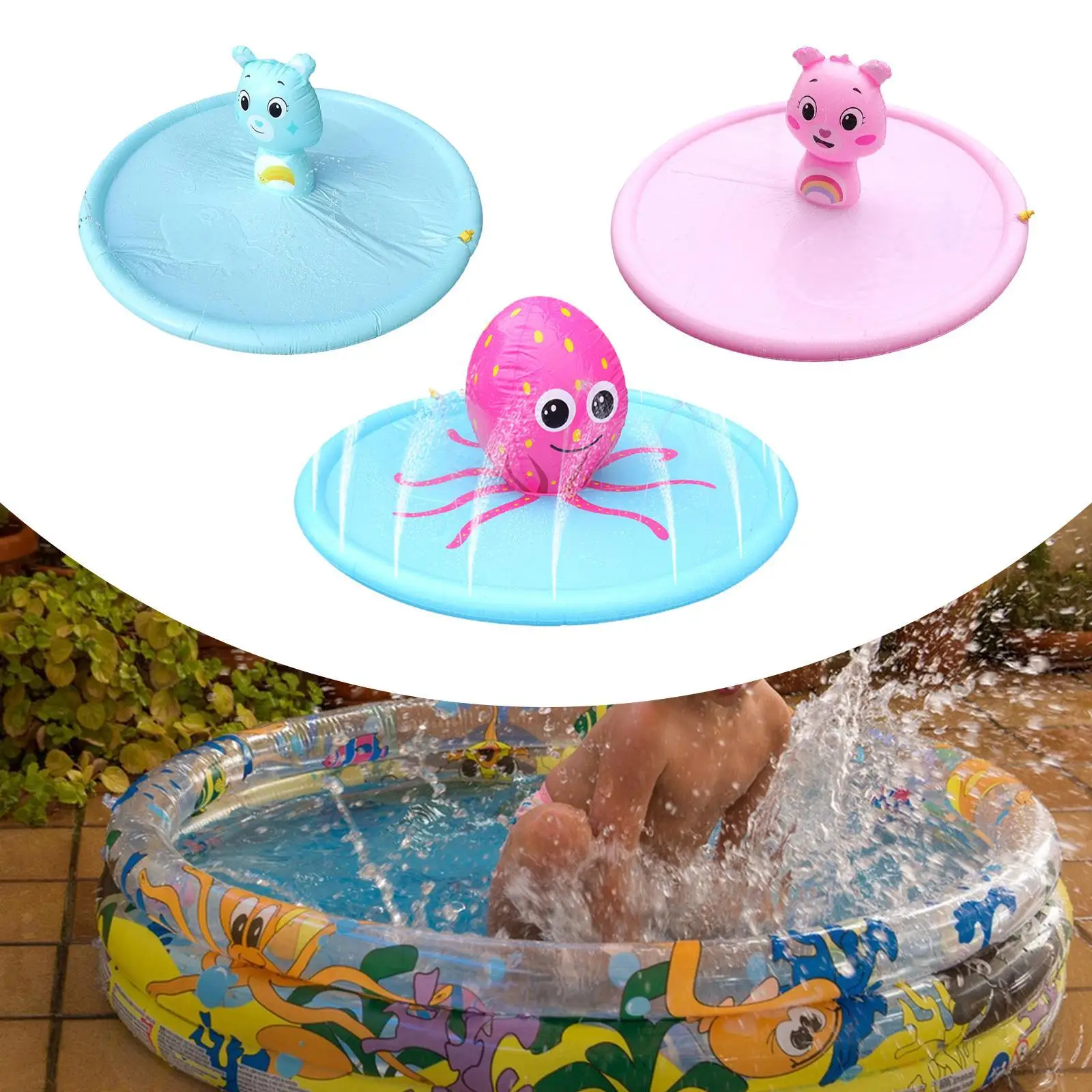 Splash Pad Wading Pool Family Activities Large Non Slip Interactive Paddling Pool Game for Outside Lawn Outdoor Summer Age 3+