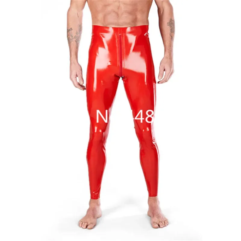 

Red Hand Made Latex Leggings With Through Crotch Zipper Latex Tight Trousers Pants for Man